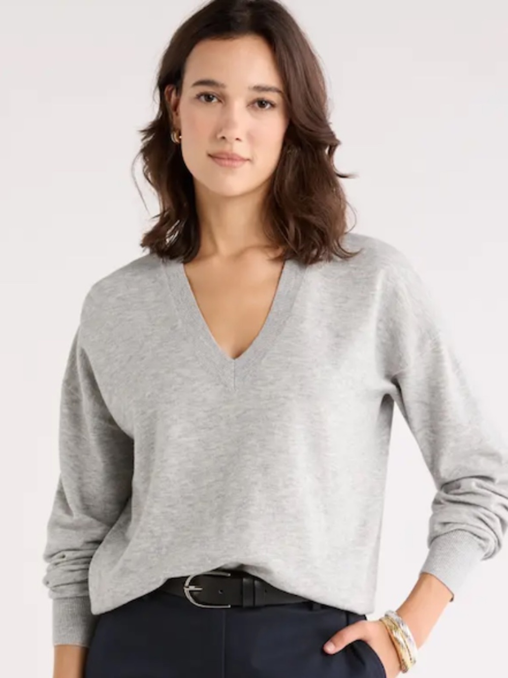 Nordstrom Rack Brand Women's Gray V-Neck Relaxed Knit Sweater Women’s XXL